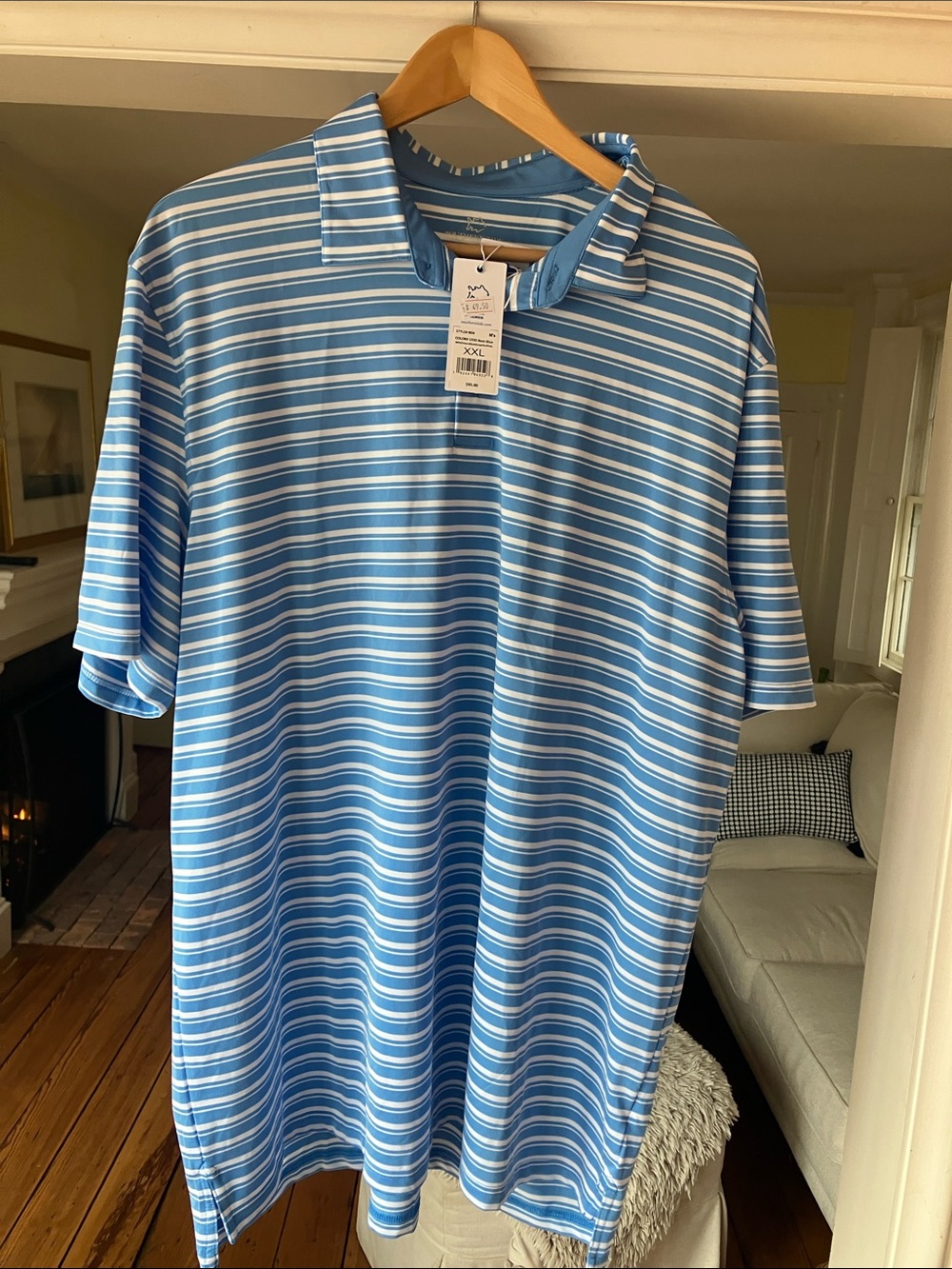 Southern Tide Light Blue & White Striped Polo Shirt